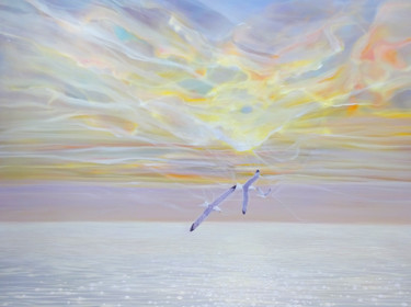 Schilderij getiteld "Sky Born" door Gill Bustamante, Origineel Kunstwerk, Olie