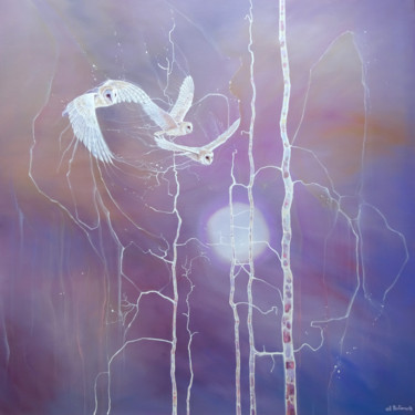 제목이 "Night Magicians"인 미술작품 Gill Bustamante로, 원작, 기름 나무 들것 프레임에 장착됨