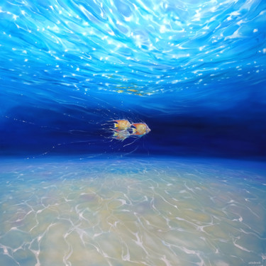 Peinture intitulée "Blue Ocean Quest" par Gill Bustamante, Œuvre d'art originale, Huile Monté sur Châssis en bois