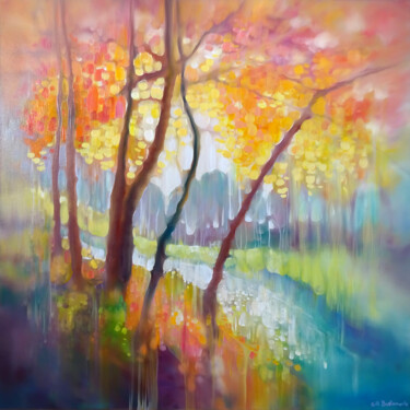Painting titled "November Moment" by Gill Bustamante, Original Artwork, Oil Mounted on Wood Stretcher frame