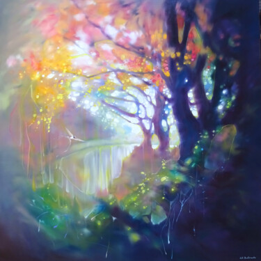 Painting titled "A Lingering Magic" by Gill Bustamante, Original Artwork, Oil Mounted on Wood Stretcher frame