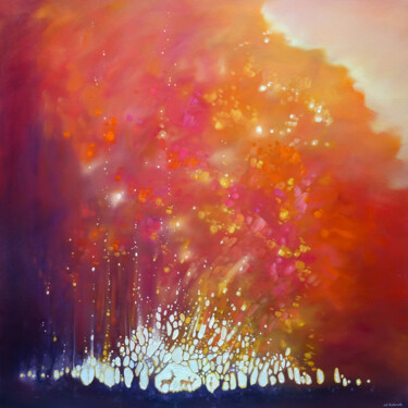 Painting titled "Autumn Radiates" by Gill Bustamante, Original Artwork, Oil Mounted on Wood Stretcher frame