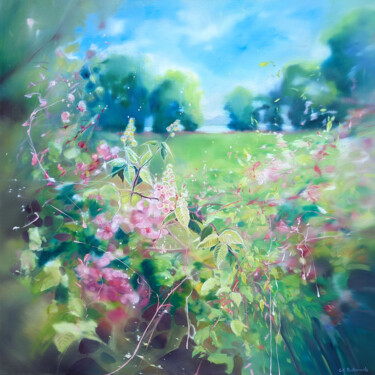 Painting titled "Beyond the Hedgerow" by Gill Bustamante, Original Artwork, Oil Mounted on Wood Stretcher frame