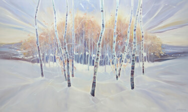 Painting titled "South Downs Winter" by Gill Bustamante, Original Artwork, Oil Mounted on Wood Stretcher frame