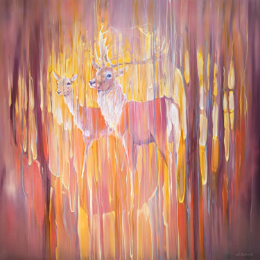 Painting titled "Golden Forest Monar…" by Gill Bustamante, Original Artwork, Oil Mounted on Wood Stretcher frame
