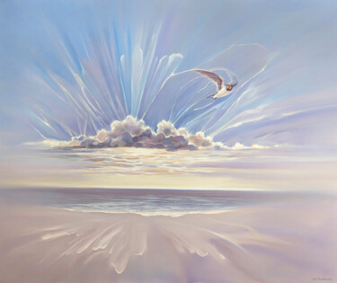 Painting titled "The First Swallow A…" by Gill Bustamante, Original Artwork, Oil Mounted on Wood Stretcher frame