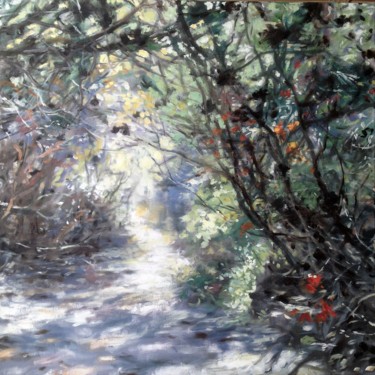 Peinture intitulée "Chemin ombragé de b…" par Gilles Lambert, Œuvre d'art originale, Huile
