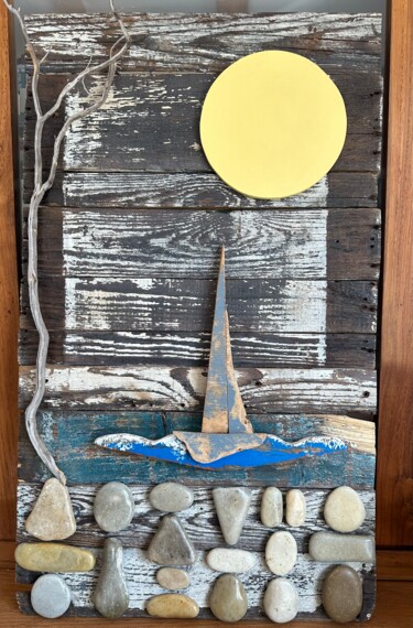 Sculpture titled "Pleine lune" by Gilles Cabrol, Original Artwork, Wood Mounted on Wood Panel