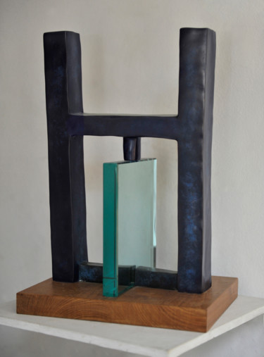 Sculpture titled "La porte de verre.j…" by Gilles De La Buharaye, Original Artwork, Metals