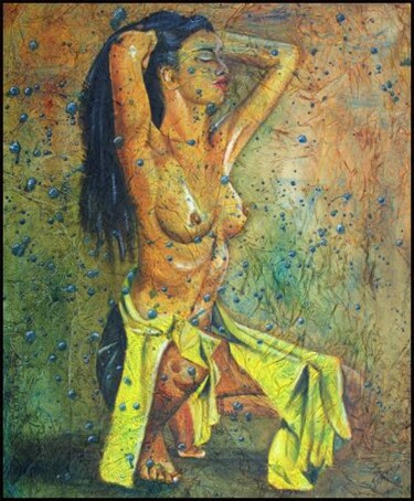 Peinture intitulée "VAHINE AU PAREO JAU…" par Gilles Fraysse, Œuvre d'art originale