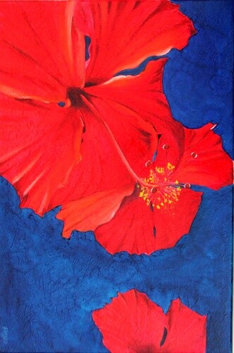 Painting titled "HIBISCUS" by Gilles Fraysse, Original Artwork, Oil