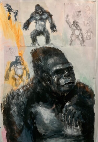 Schilderij getiteld "Gorilles" door Gilles Glaçon, Origineel Kunstwerk, Acryl