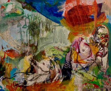 Malarstwo zatytułowany „odalisque” autorstwa Gilles Glaçon, Oryginalna praca, Akryl Zamontowany na Drewniana rama noszy