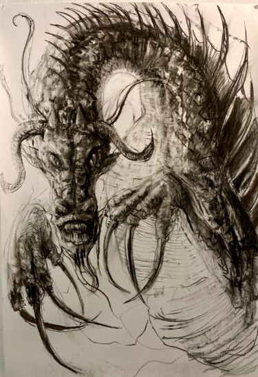 图画 标题为“Dragon” 由Gilles Glaçon, 原创艺术品, 木炭