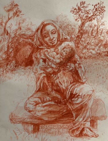 Disegno intitolato "Madone" da Gilles Glaçon, Opera d'arte originale, Gesso