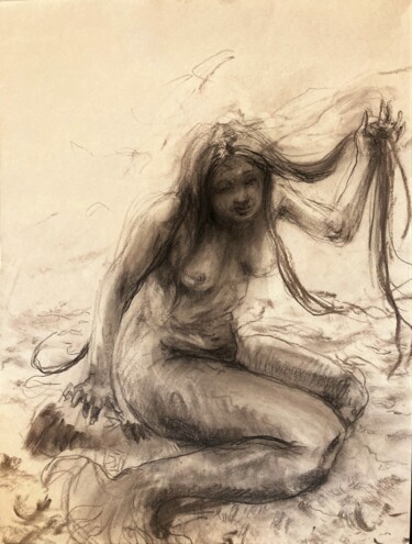 图画 标题为“Siréne” 由Gilles Glaçon, 原创艺术品, 木炭