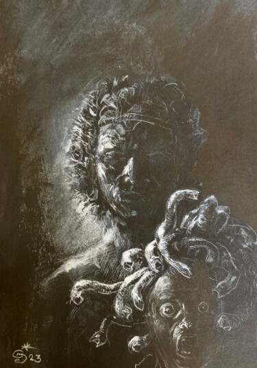 Drawing titled "Persée tuant la Gor…" by Gilles Glaçon, Original Artwork, Chalk