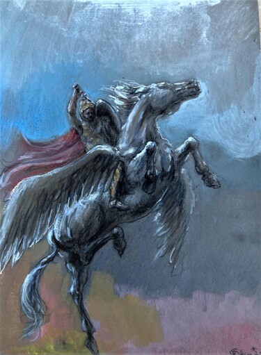 Tekening getiteld "Bellerophon" door Gilles Glaçon, Origineel Kunstwerk, Pastel