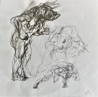 Disegno intitolato "Esquisse Minotaure" da Gilles Glaçon, Opera d'arte originale, Inchiostro