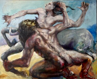 Pittura intitolato "Centauromachie" da Gilles Glaçon, Opera d'arte originale, Acrilico Montato su Telaio per barella in legno