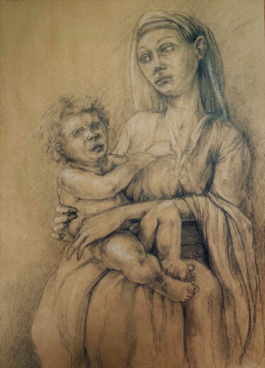 "Maternité" başlıklı Resim Gilles Glaçon tarafından, Orijinal sanat, Mum boya