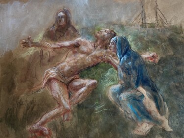 Рисунок под названием "Descente de croix" - Gilles Glaçon, Подлинное произведение искусства, Пастель