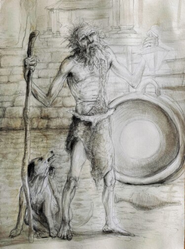 Rysunek zatytułowany „Diogéne de Sinope” autorstwa Gilles Glaçon, Oryginalna praca, Ołówek