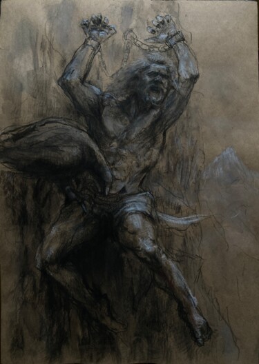 Drawing titled "Prométhée" by Gilles Glaçon, Original Artwork, Charcoal