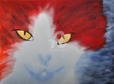 Painting titled "Le chat" by Gilles Larbi, Original Artwork, Oil Mounted on Cardboard