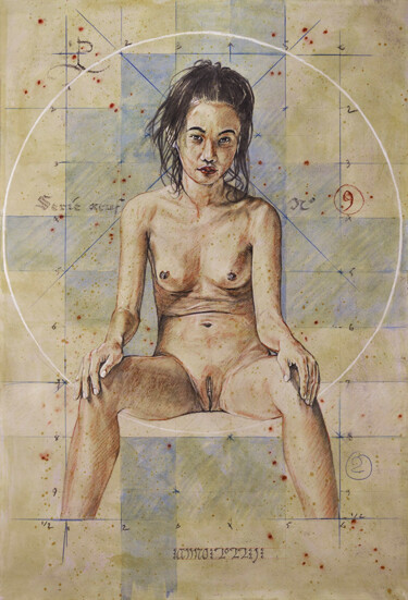 Malerei mit dem Titel "Série 9 N°9" von Gilles Le Corre, Original-Kunstwerk, Conté-Buntstifte