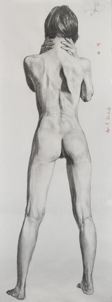 Drawing titled "Grand Nu N°2" by Gilles Le Corre, Original Artwork, Charcoal
