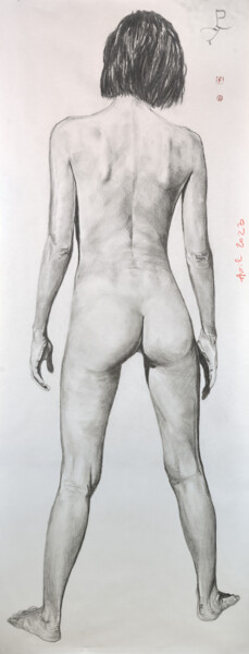 Drawing titled "Grand Nu N°3" by Gilles Le Corre, Original Artwork, Charcoal
