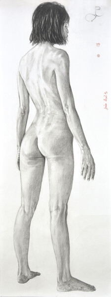 Drawing titled "Grand Nu N°5" by Gilles Le Corre, Original Artwork, Charcoal