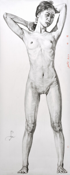 Dibujo titulada "Grand Nu N°7" por Gilles Le Corre, Obra de arte original, Carbón