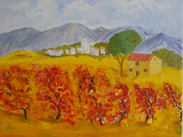 Pintura intitulada "vignes rouges" por Gilles Mathe, Obras de arte originais, Óleo