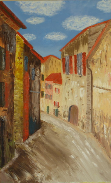 Peinture intitulée "rue au soleil du mi…" par Gilles Mathe, Œuvre d'art originale, Huile