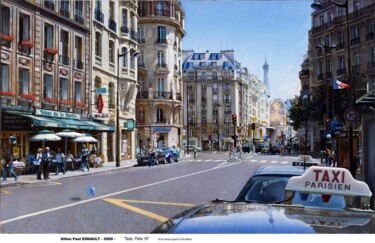 Painting titled "Taxis Paris 16" by Gilles Paul Esnault, Original Artwork, Oil