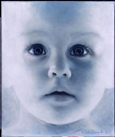 Peinture intitulée "Bébé bleu" par Gilles Paul Esnault, Œuvre d'art originale, Huile Monté sur Châssis en bois