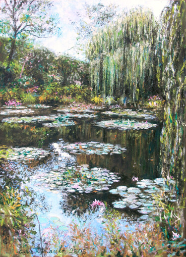 Painting titled "Nénuphars à Giverny" by Gilles Paul Esnault, Original Artwork, Oil Mounted on Other rigid panel