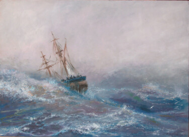 Painting titled "Tempête" by Gilles Paul Esnault, Original Artwork, Oil Mounted on Other rigid panel