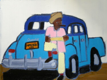 Malerei mit dem Titel "Cubain à la Chevrol…" von Gilles Piquereau, Original-Kunstwerk, Öl