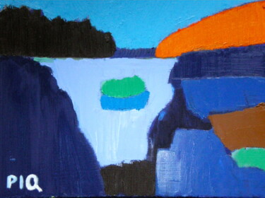 Peinture intitulée "Lac et rocher bis" par Gilles Piquereau, Œuvre d'art originale, Huile