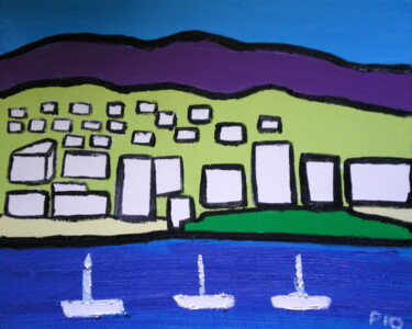 Painting titled "Antibes 2" by Gilles Piquereau, Original Artwork, Oil