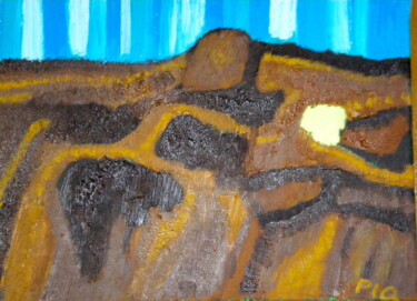 Schilderij getiteld "Montagnes ocres et…" door Gilles Piquereau, Origineel Kunstwerk, Olie