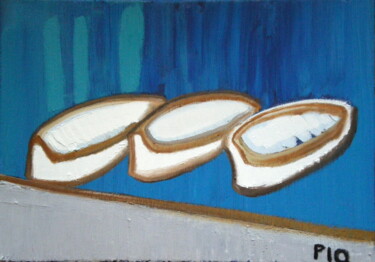 Peinture intitulée "Trois barques" par Gilles Piquereau, Œuvre d'art originale, Huile