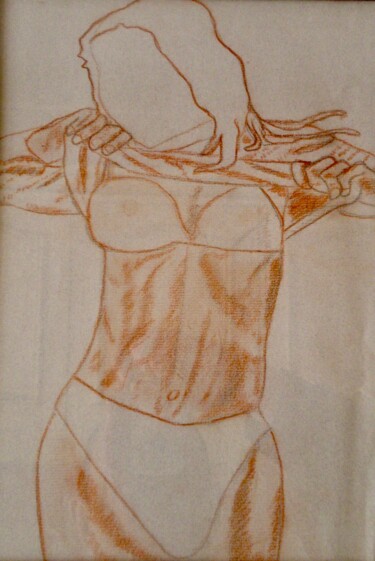 Drawing titled "strip-tease" by Gilles Piquereau, Original Artwork, Charcoal