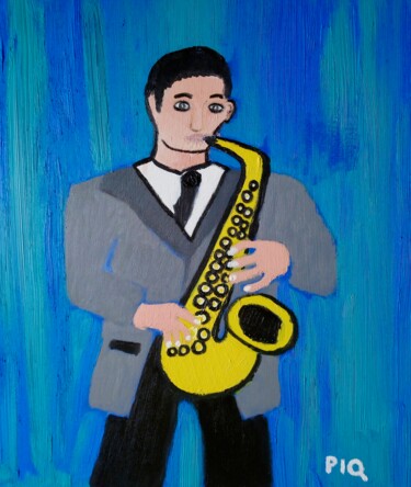Painting titled "Saxophoniste" by Gilles Piquereau, Original Artwork, Oil