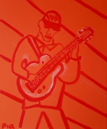 Painting titled "Guitariste Orange b…" by Gilles Piquereau, Original Artwork, Oil