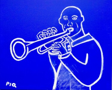 Pittura intitolato "White on Blue Jazzy…" da Gilles Piquereau, Opera d'arte originale, Olio