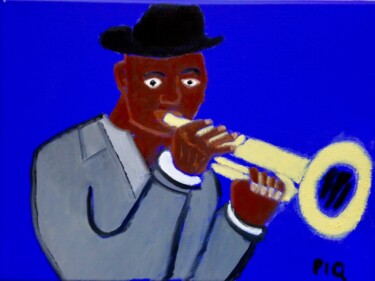 Schilderij getiteld "Trumpet Player Blac…" door Gilles Piquereau, Origineel Kunstwerk, Olie